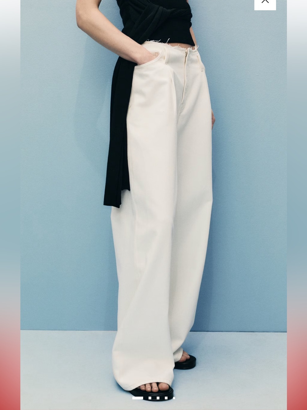 WIDE LEG DENIM PANTS WITH FRAYED WAIST